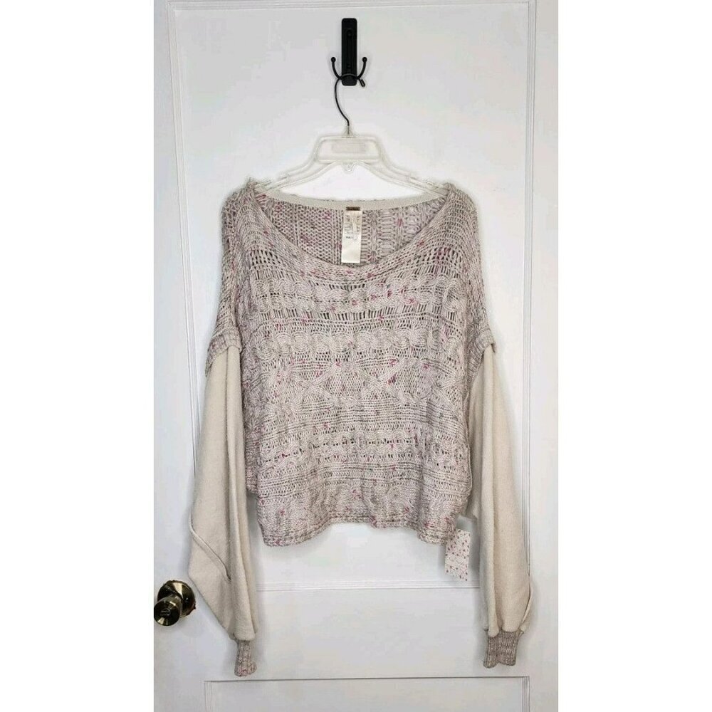 Free People Honey Cable Pullover Shell White Combo M $168 NWT NEW